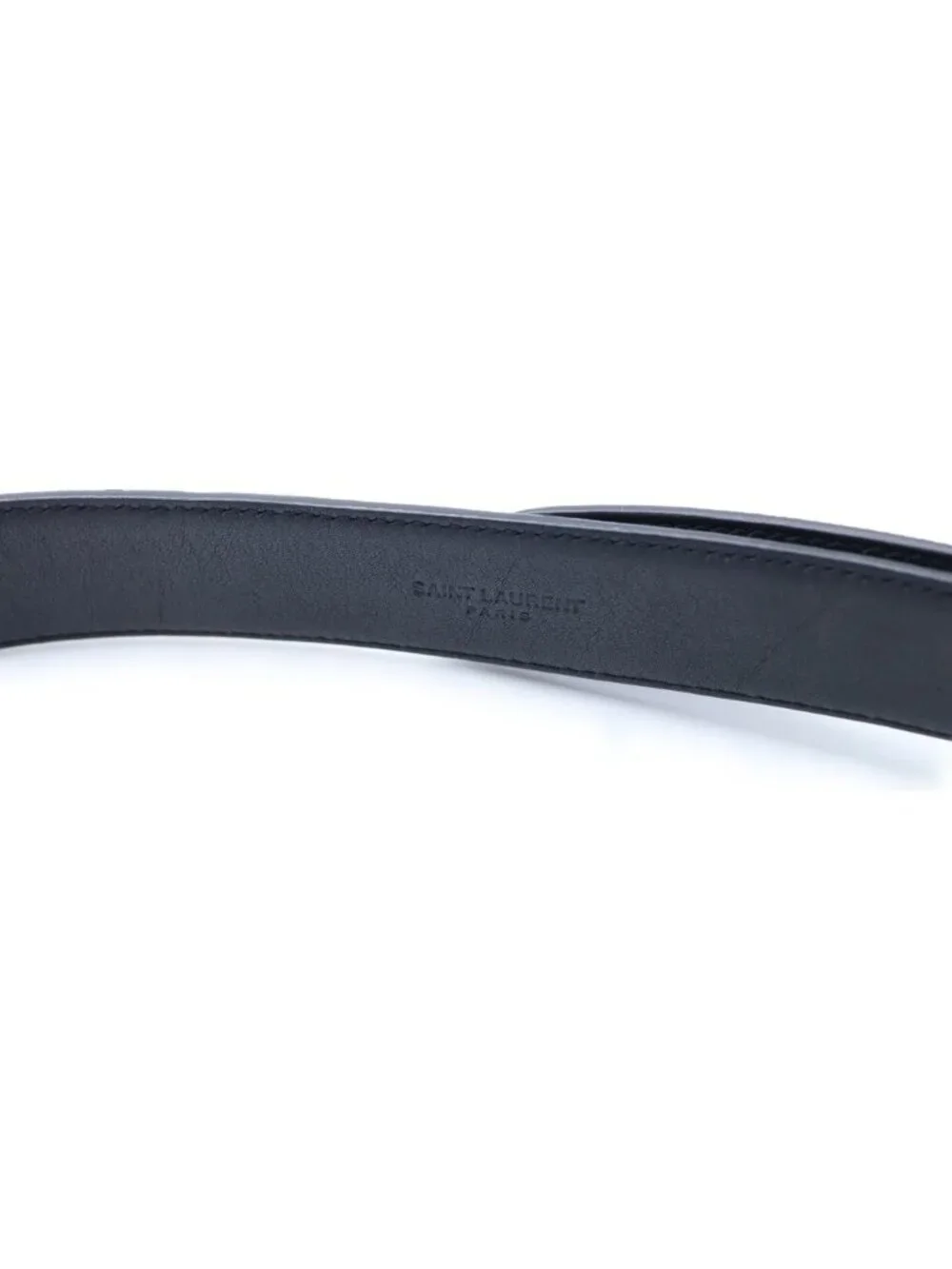 Saint Laurent Paris Circle Logo Buckle Leather Belt Gold Black 85